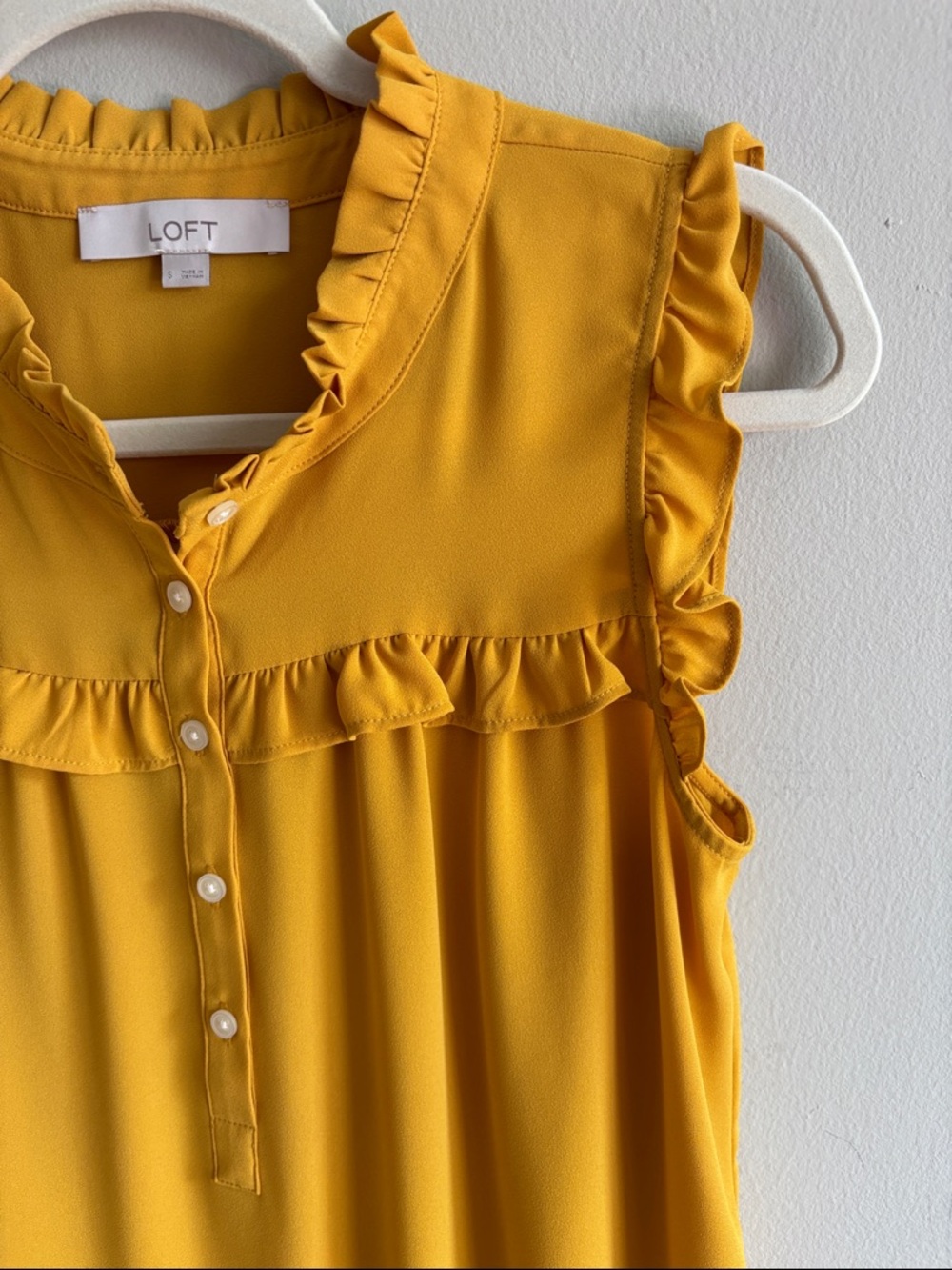 LOFT Mustard Yellow Ruffle Trim Sleeveless Blouse - Picture 5 of 6